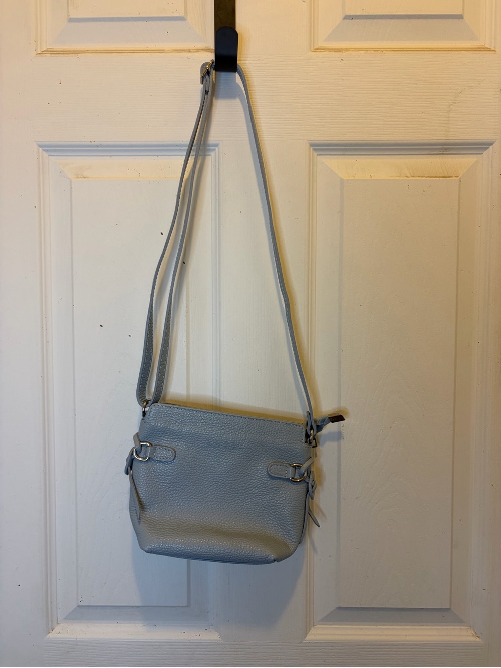 Everyday Light Blue Pebbled Italian Leather Crossbody Bag with Adjustable Strap